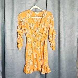 Billabong Mustard Floral Wrap Mini Dress